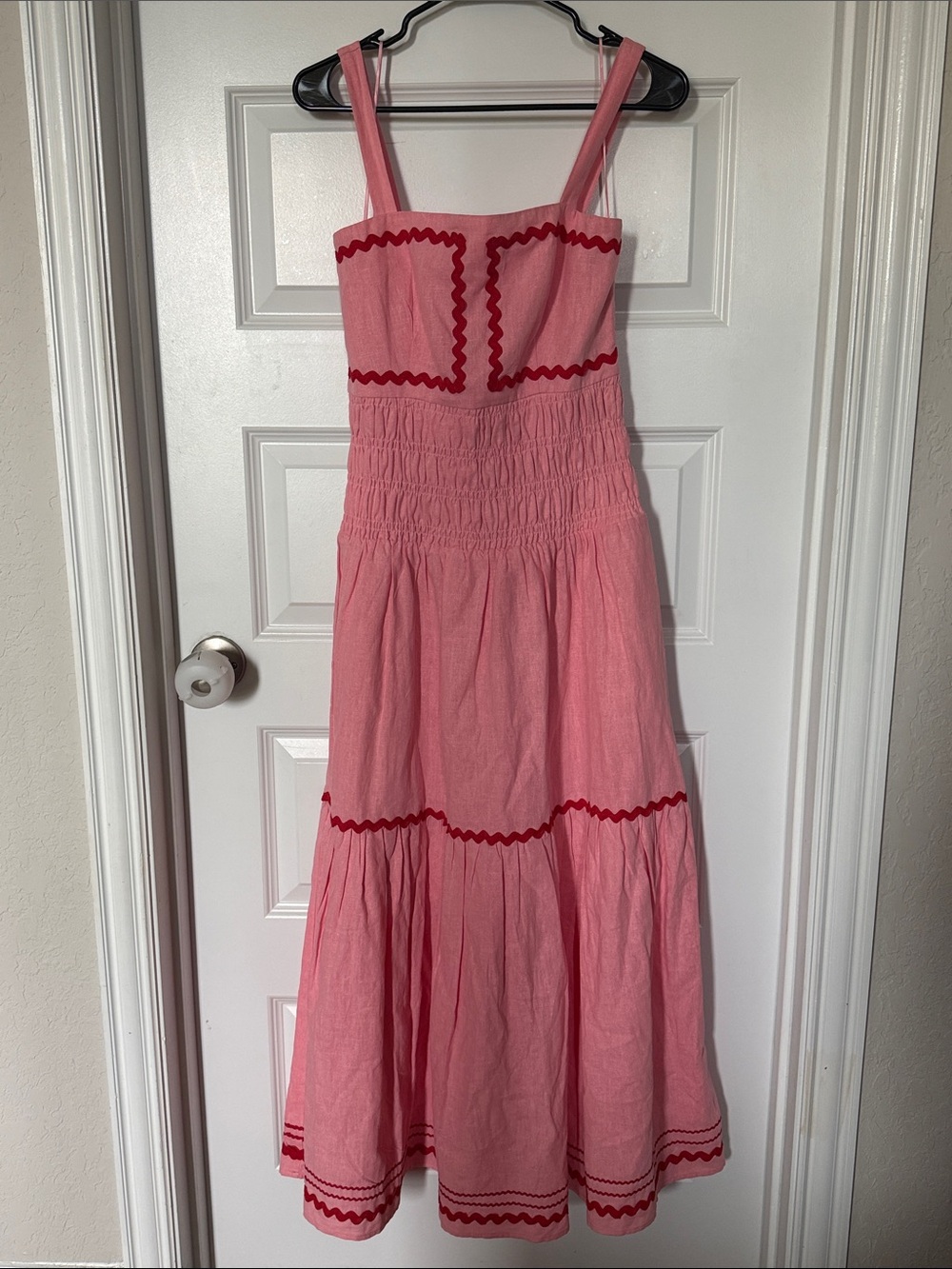 NWT English Factory Pink Maxi Sundress with Red Trim Sz Medium - Picture 4 of 9